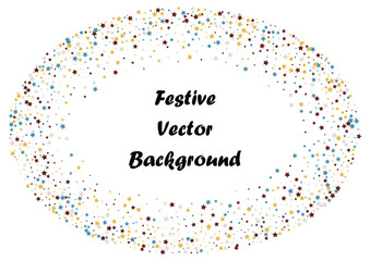 Festive color star confetti background. Abstract frame confetti texture for holiday, postcard, poster, website, carnivals, birthday and children's parties. Cover confetti mock-up. Wedding star layout