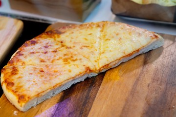 italiana food. Pizza Serve on wooden plate