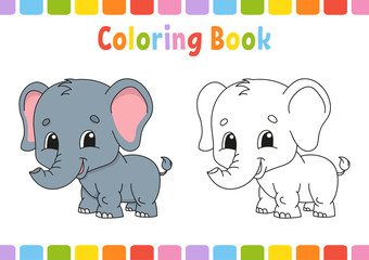 Coloring book for kids. Cheerful character. Vector illustration. Cute cartoon style. Fantasy page for children. Black contour silhouette. Isolated on white background.