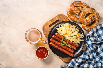 Sausage, sauerkraut, bretzels and beer.