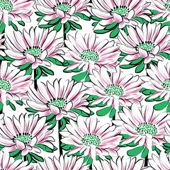 Badezimmer Foto Rückwand Seamless pattern with chrysanthemum flowers Hand drawn floral surface design © Maryna_R