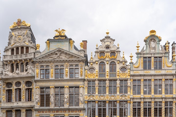 Fototapeta na wymiar Medieval buildings exteriors on Grand Place square in Brussels, Belgium. 
