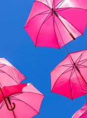 Pink Umbrellas and Blue Sky
