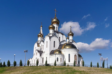 Snow-white Church in the maiden monastery. Orthodoxy in Russia.