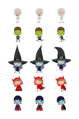 set of little kids with costumes characters