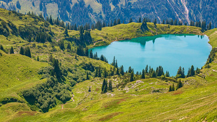 Beautiful alpine view at the Höfatsblick near the famous Nebelhorn summit Oberstdorf, Bavaria,...