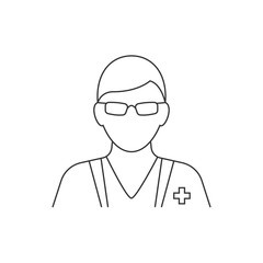 Doctor avatar line icon on white background. Male medical personal vector illustration. Editable stroke
