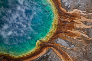 Aerial view of Grand prismatic spring in Yellowstone national park, USA - obrazy, fototapety, plakaty