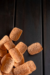 Set of french fries on wooden table background