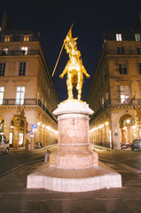 Golden statue of Joan of Arc from 1874, place des Pyramides, Paris France