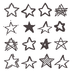 Set of stars drawn with a marker by hand, vector stars for your design.