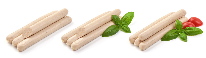 Fresh chicken sausages for barbeque or grill, isolated on white background