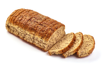 Fresh whole grain bread, isolated on white background