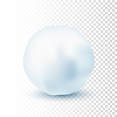 Snowball isolated on transparent background. Frozen ice ball. Winter decoration for Christmas or New Year. Vector snow.