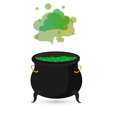Boiling potion pot. Art Design Vector Halloween.