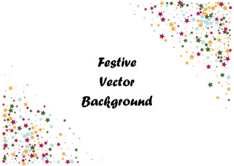 Festive color star confetti background. Abstract frame confetti texture for holiday, postcard, poster, website, carnivals, birthday and children's parties. Cover confetti mock-up. Wedding star layout