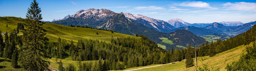 Fototapeta na wymiar High resolution stitched panorama of a beautiful alpine view at Annaberg, Lammertal, Salzburg, Austria