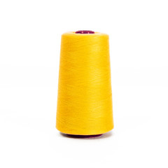  spool of sewing thread - yellow - obrazy, fototapety, plakaty