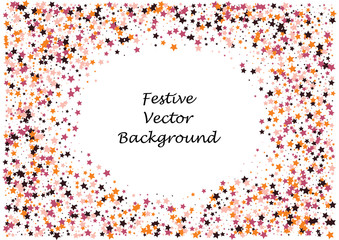 Festive color star confetti background. Abstract frame confetti texture for holiday, postcard, poster, website, carnivals, birthday and children's parties. Cover confetti mock-up. Wedding star layout
