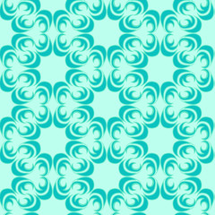 Seamless vector pattern of floral and abstract elements of turquoise color of a round shape on a sea background.
