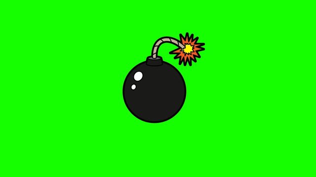 bomb exploded animation green screen. 2D flat simple motion