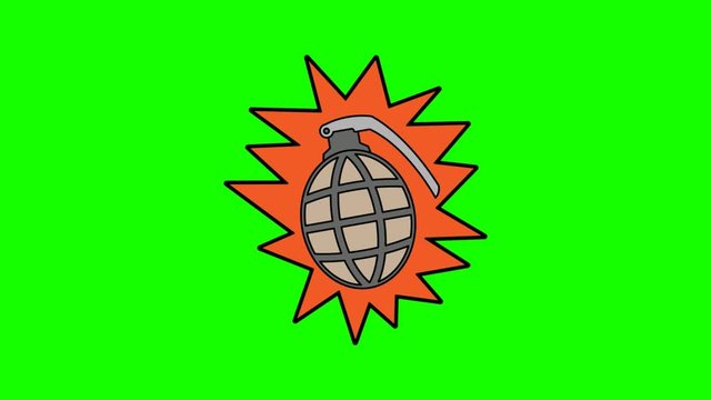 grenade animation green screen. 2D flat simple motion