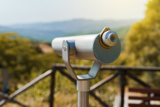 Monocular telescope binoculars at the Aristotle's park at Stagira Greece