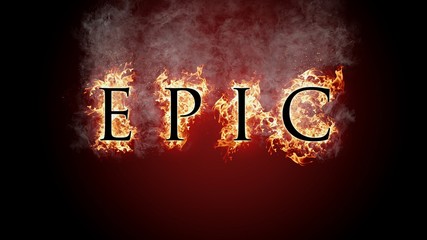 3D rendering flame of fire epic text on black background