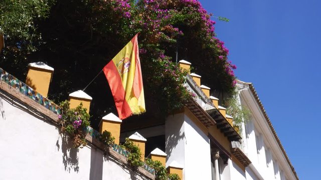 Flag of Spain, also known as the Rojigualda waving in the wind