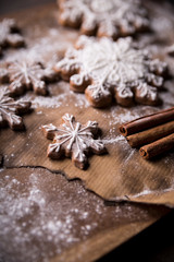 Fototapeta na wymiar Homemade gingerbread. Traditional homemade Christmas cookies. Sugered cakes.