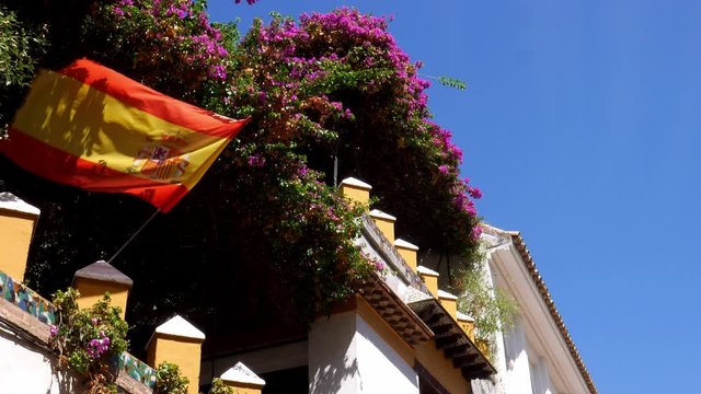 Flag of Spain, also known as the Rojigualda waving in the wind