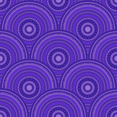 Ethnic circle shapes seamless geometric pattern in violet blue.