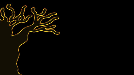 Postcard – Silhouette of a golden baobab, isolated, black background, illustration  