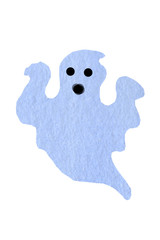 Blue ghost with a frightening expression and upturned arms. Watercolor hand drawn illustration