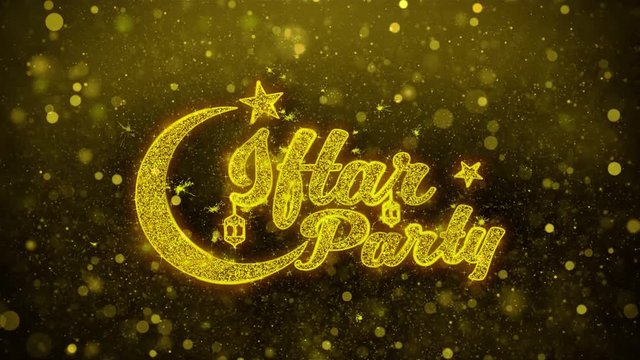 Iftar Party wish Text Golden Glitter Glowing Lights Shine Particles. Greeting card, Wishes, Celebration, Party, Invitation, Gift, Event, Message, Holiday, Festival 4K Loop Animation.