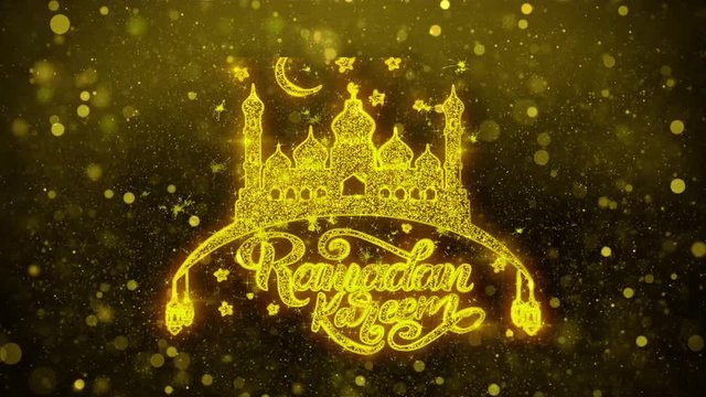 Ramadan Kareem wish Text Golden Glitter Glowing Lights Shine Particles. Greeting card, Wishes, Celebration, Party, Invitation, Gift, Event, Message, Holiday, Festival 4K Loop Animation.