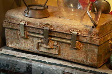 Antique old vintage metal suitcase