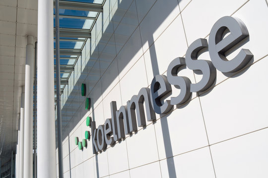 COLOGNE, GERMANY - September 21, 2016: Koelnmesse sign at the North Entrance. With around 75 trade fairs annually, Koelnmesse is one of the largest trade fair organizers in Germany.