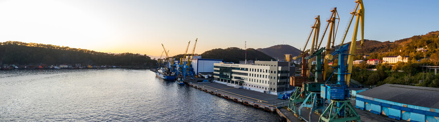Fototapeta na wymiar Panoramic view of the Cruise terminal and port of Petropavlovsk - Kamchatka, Russia.