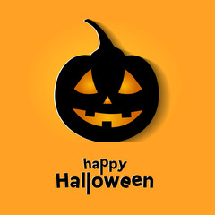 Halloween greeting card. Smiling pumpkin on yellow background.