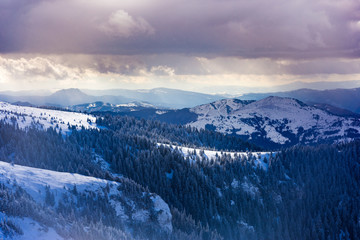 Afternoon in frozen mountain of Romania