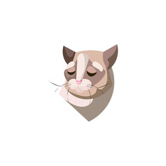 Sad pastel colored cats face with closed eyes vector illustration