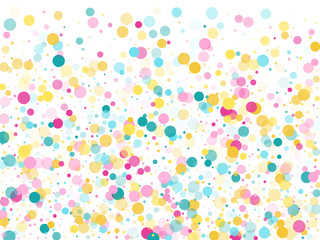 Memphis round confetti festive background in cyan blue, pink and yellow. Childish pattern vector.