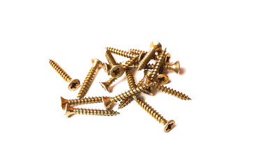 Golden screws on white background