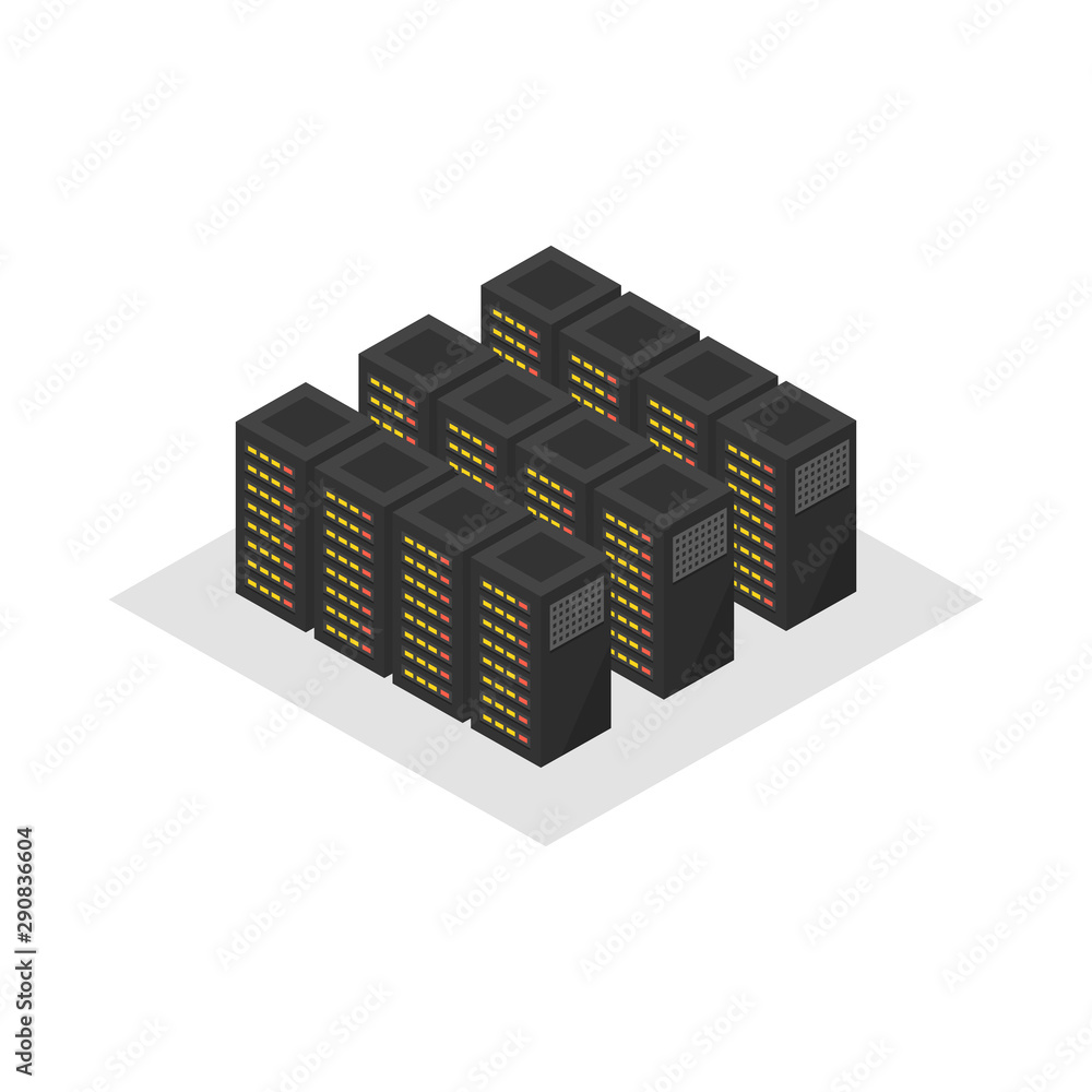 Aufkleber computer database cloud servers. 3d telecommunication towers. vector illustration.