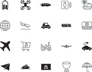 transport vector icon set such as: entrance, ecology, knowledge, accept, helicopter, map, liner, roof, breakable, aerial, protect, family, front, icons, home, wall, traffic, green, agricultural