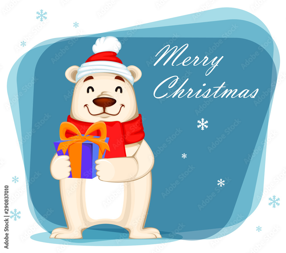 Canvas Prints Polar bear in Christmas hat and scarf