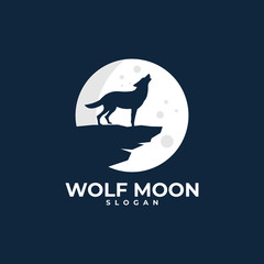 wolf moon illustration logo design