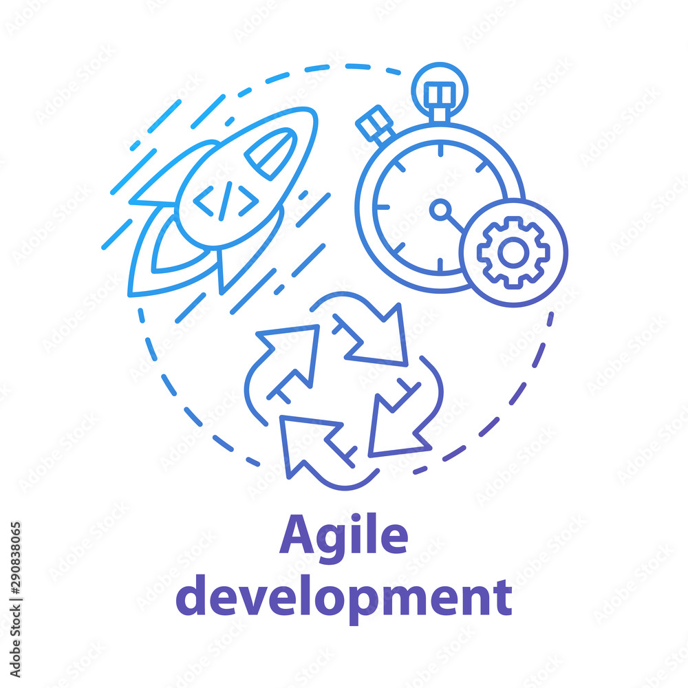 Poster agile development concept icon. short term teamwork. strategic management. software programming cycl