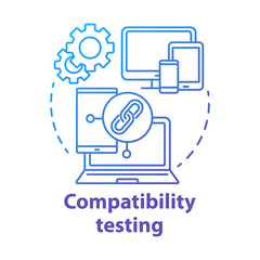 Compatibility testing concept icon. Non-functional examination. Checking software on different devices idea thin line illustration. Vector isolated outline drawing